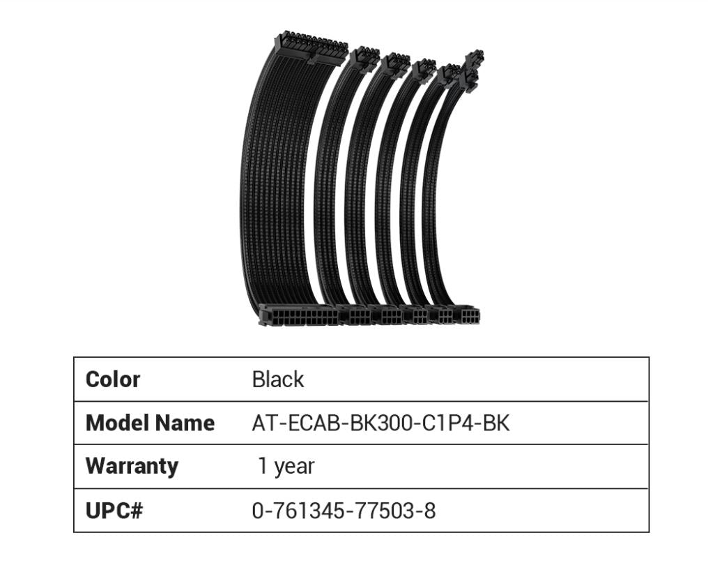 Antec CIP4 Cable Kit Black - 6 Pack, 24ATX, 4+4 EPS, 16AWG Thicker, High Performance 300mm long Length. Premium Sleeved & Universal