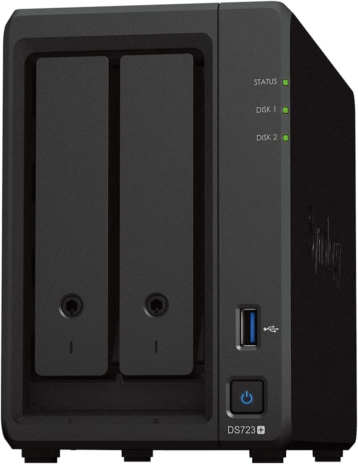 Synology DiskStation® DS723+ 2-bay; 2GB DDR4 -Up to 471/225 MB/s read/write -Up to 10GbE networking -2 x M.2 NVMe cache & storage pool