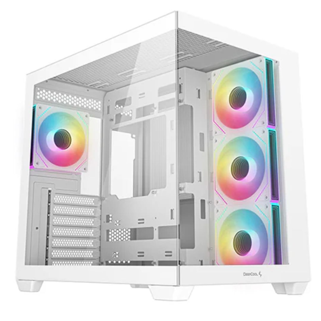 DeepCool CG530 4F WH ATX Case, Tempered Glass,4 Pre-Instaled Fans, USB3.0×2、Gen2 Type-C x1、Audio/Mic×1, Cable, Supports Rear Connect