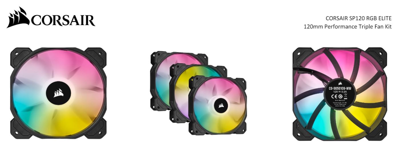 Corsair Black SP120 RGB ELITE, 120mm RGB LED PWM Fan with AirGuide, Low Noise, High CFM, Triple Pack with Lighting Node CORE