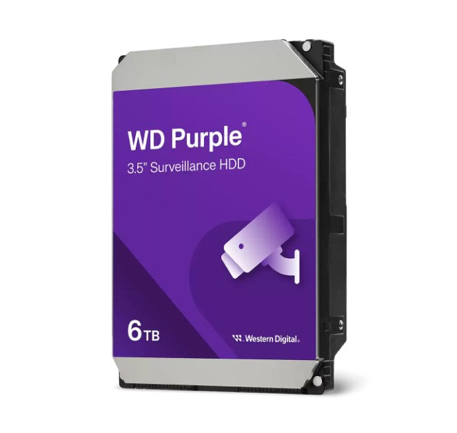 Western Digital WD Purple 6TB 3.5' Surveillance HDD 5400RPM 64MB SATA3 175MB/s 180TBW 24x7 64 Cameras AV NVR DVR 1.5mil MTBF 3yrs