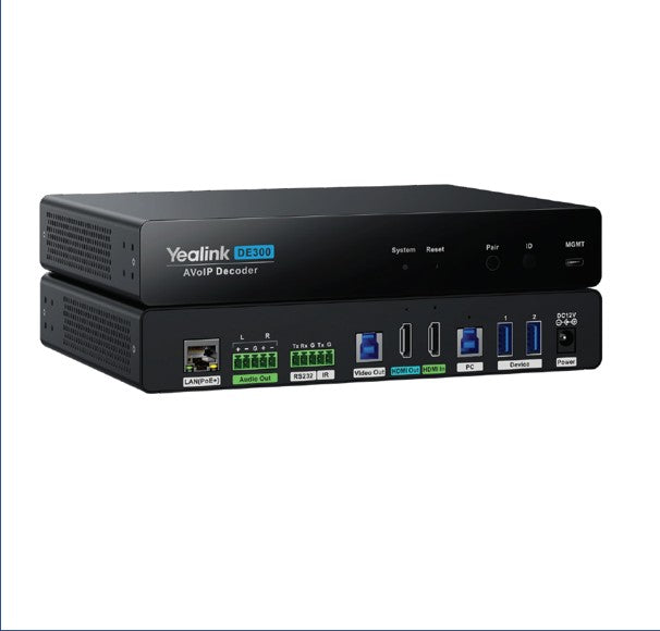 YealinkDE300,AV over IP, 4K@60Hz4:4:4,USB 3.0 capture for MTR,Seamless 2x2 Video Matrix Switching,Multiple USB Connectivity,HDCP 2.3,Gigabit Ethernet