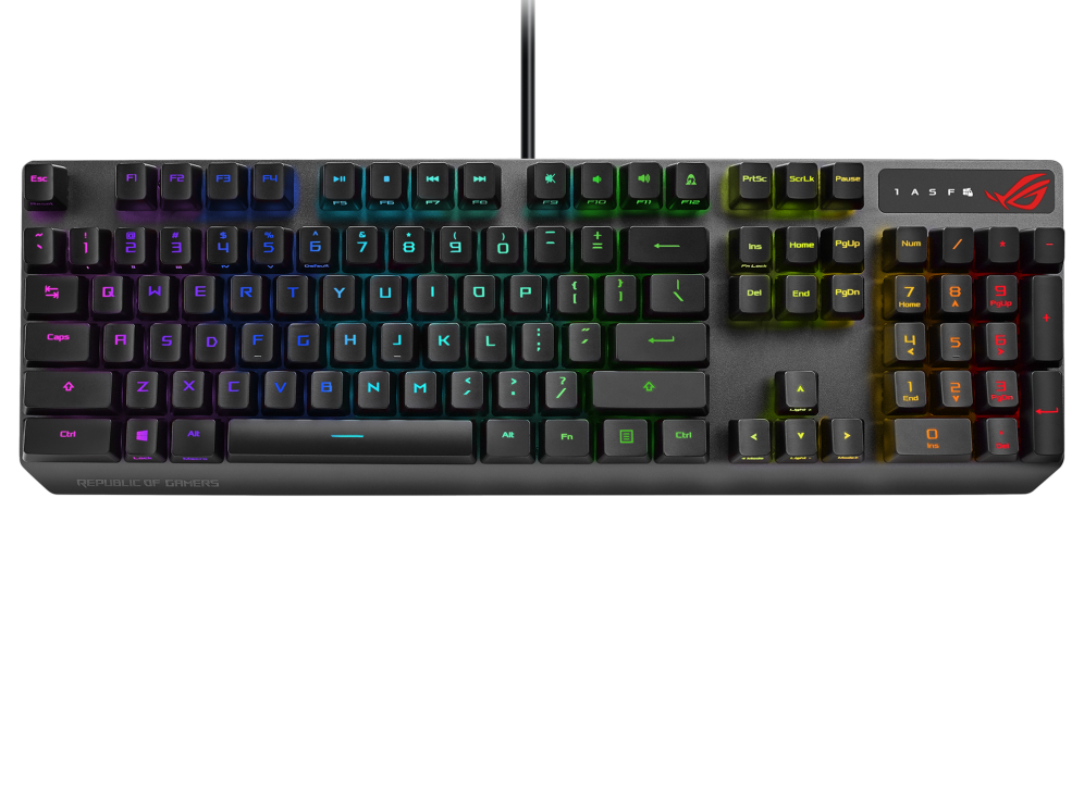 ASUS XA05 ROG STRIX SCOPE RX Blue Switch Optical Gaming Keyboard for FPS, RGB, USB 2.0 Passthrough, Alloy Top, Stealth Key,