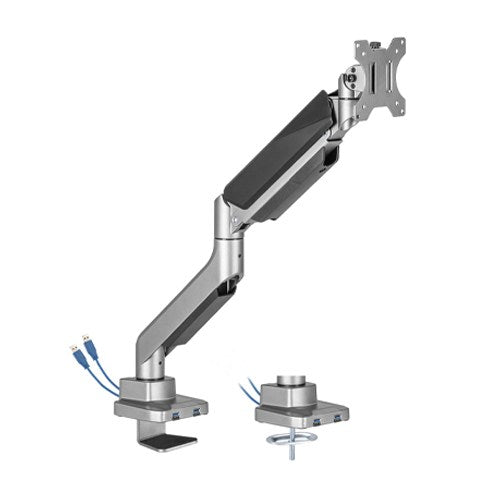 Brateck Single Monitor Economy Heavy-Duty Gas Spring Monitor Arm with USD3.1 Ports Fit Most 17'-35' Up 15kg