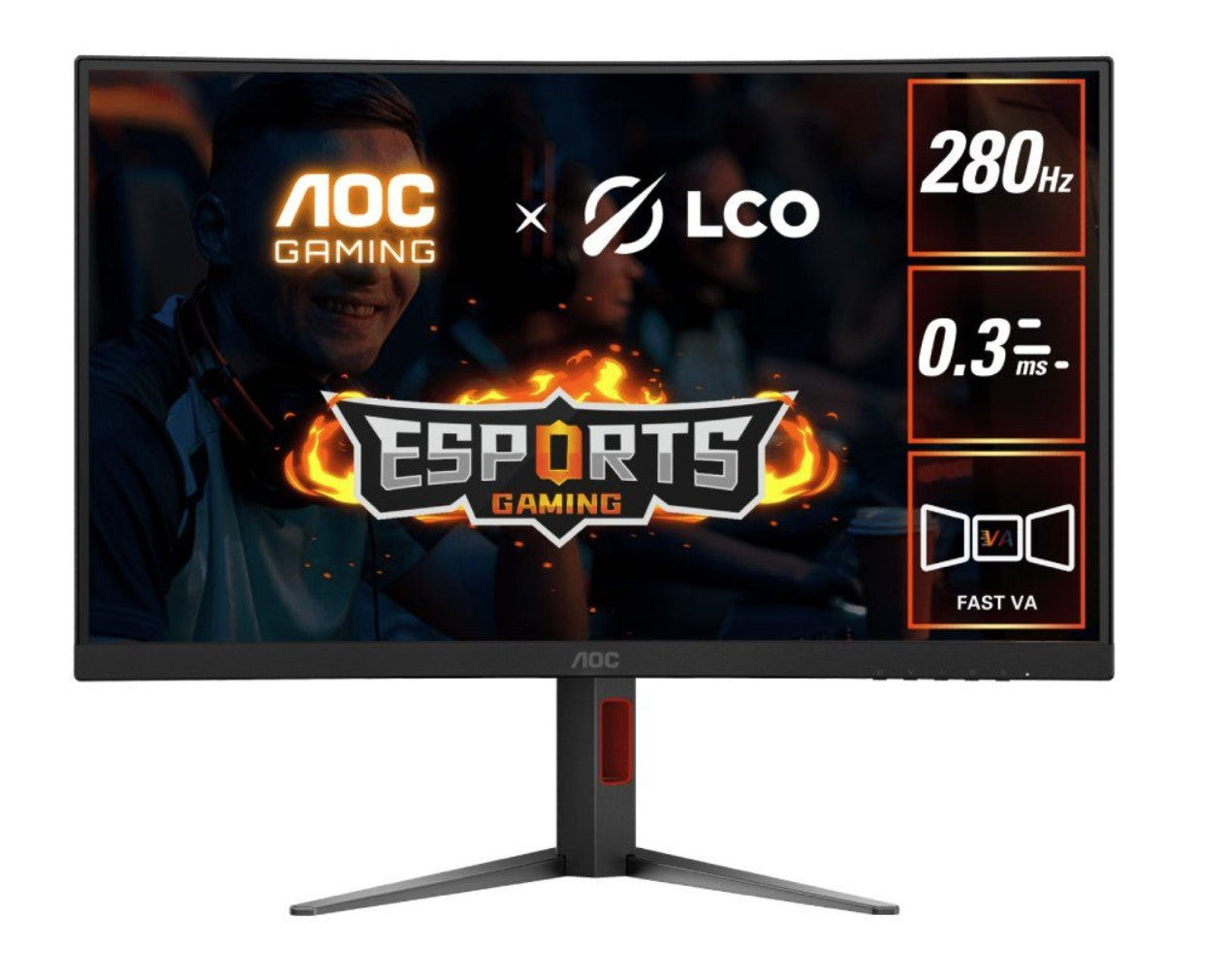 AOC 27' Curved 0.3ms 280Hz,1920 × 1080 (FHD) , Adaptive Sync, HDR10, HDMI 2.0 × 1,DisplayPort 1.4 × 1, Height Adjust, Gaming Monitors 2025 (LS)
