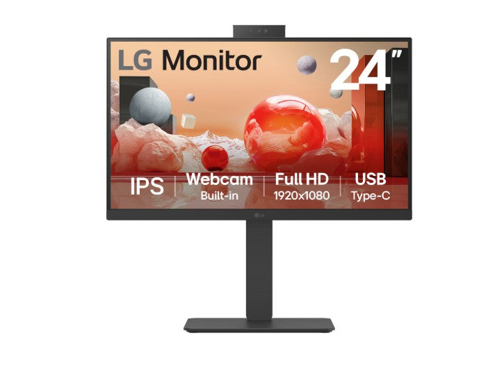 LG 24' IPS FHD Webcam, USB Type-C, RJ45 100Hz 5ms 1920 x 1080, FreeSync 16:9 Tilt/Height/Swivel/Pivot (Bi-direction) adjustable stand, 3yrs Monitor