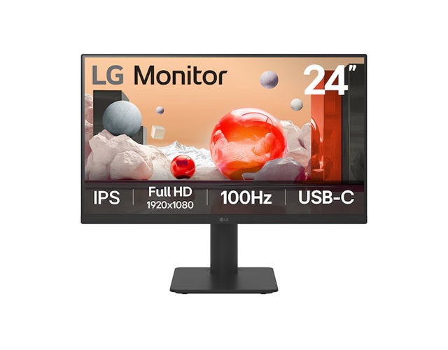 LG 24' IPS Full HD Monitor with USB-C 23.8' FHD IPS, 100Hz, 5ms, 250 nits, 16:9, NTSC 72%, USB-C 65W PD Monitor