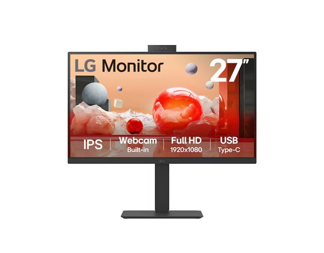 LG 27' Full HD IPS Monitor, 1920x1080, Webcam, 100 Hz, 5ms, USB Type-C (PD 90W)/RJ45, sRGB 99% (CIE1931), adjustable stand