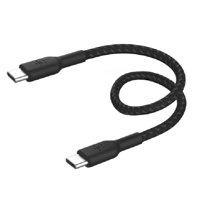 Belkin BoostCharge Braided USB-C to USB-C Cable 0.15M - Black (CAB004bt0MBK), 60W, 480Mbps, 30K+ Bend, Double-Braided,USB-IF Certified,2 Year Warranty