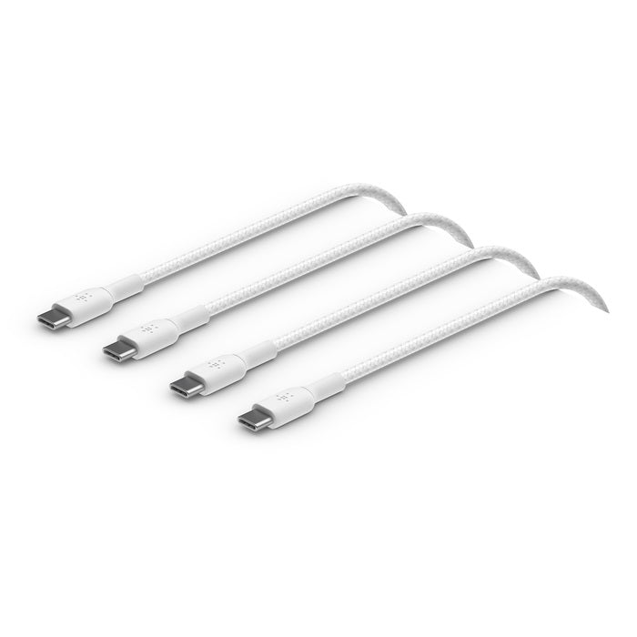 Belkin BoostCharge Braided USB-C to USB-C Cable 60W 1M- White (CAB004bt1MWH2PK), 60W, 30K+ Bend, Double-Braided, USB-IF Certified, 2 Year Warranty