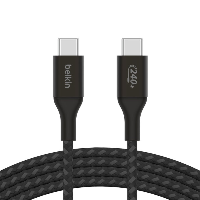 Belkin BoostCharge USB-C to USB-C Cable (1M) - Black (CAB015bt1Mbk), 240W, 30K+ Bend, Double Braided, Samsung Galaxy, iPad, MacBook, 2 Years Warranty