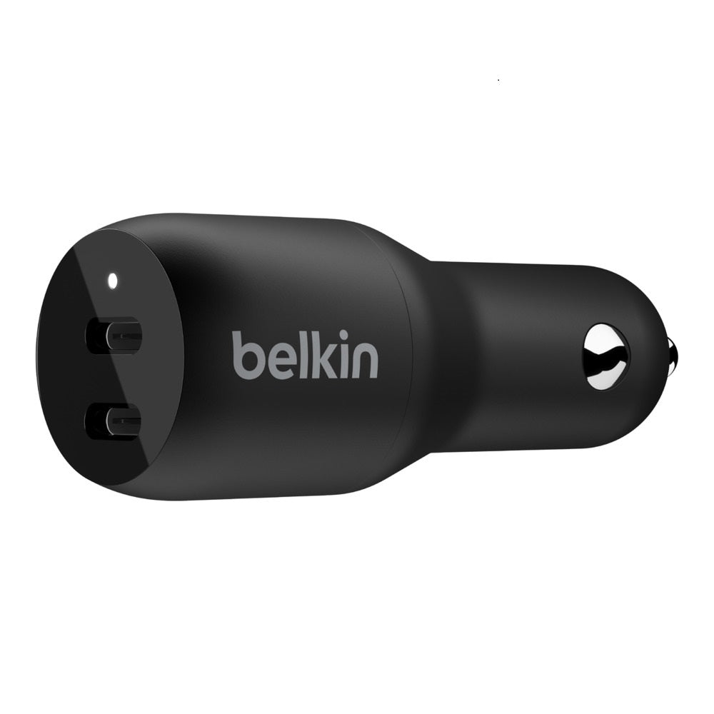 Belkin BoostCharge Dual USB-C Car Charger 36W - Black (CCB002btBK), 2xUSB-C (18W), 2x USB-C, Dual Port Fast Charger, CEW $2500, 2 Years Warranty