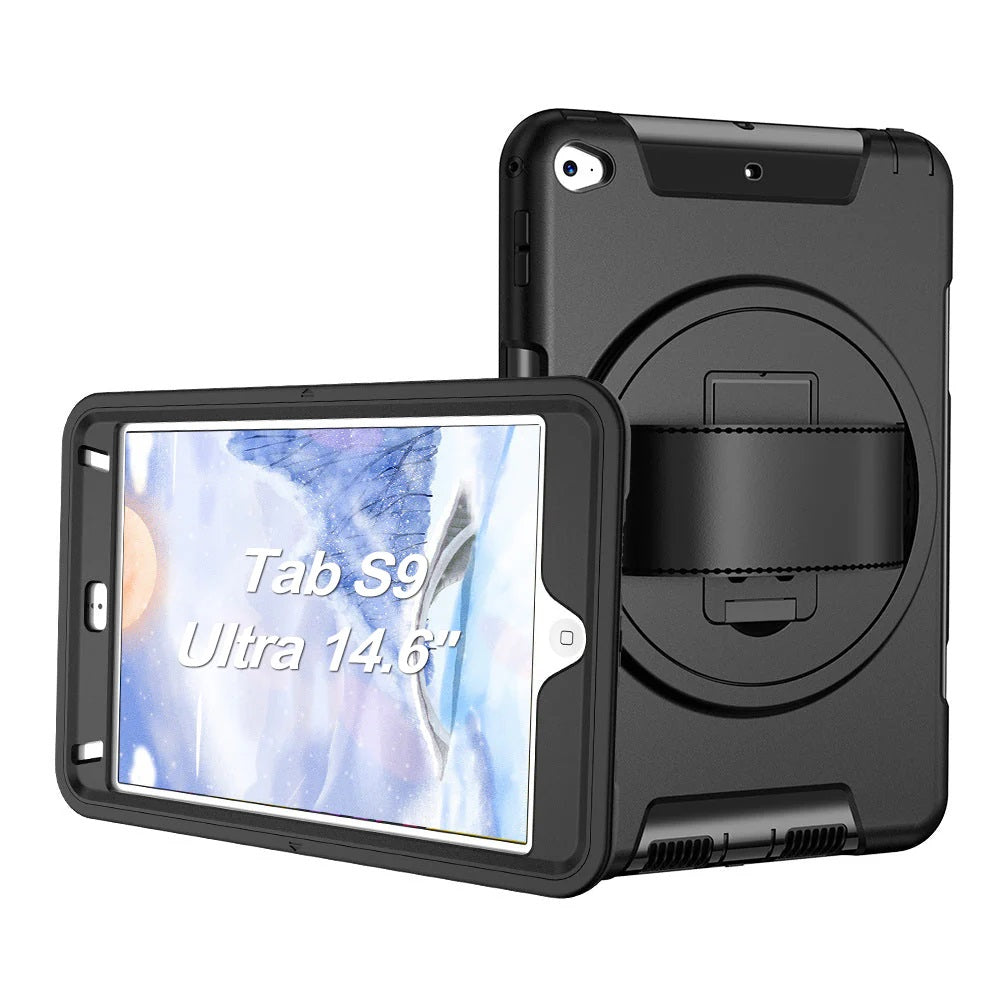 Generic Rugged Samsung Galaxy Tab S10 Ultra / Tab S9 Ultra (14.6') Case Black - Built-in-Kickstand,Adjustable Hand Strap, Pen Holder,DropProof