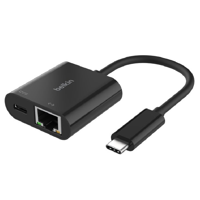 Belkin Connect USB-C to Ethernet + Charge Adapter - Black (INC019BTBK),100W,Ethernet Connection Supporting 10/100/1000 Mbps, Compact, 2 Years Warranty
