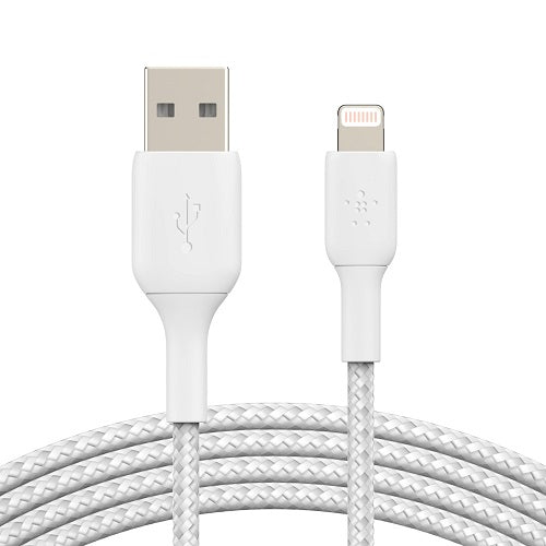 Belkin BoostCharge Braided Lightning to USB-A Cable (1M) - White (CAA002bt1MWH), 480Mbps,30K+ Bend, Apple iPhone/iPad, MFI-Certified, 2 Years Warranty