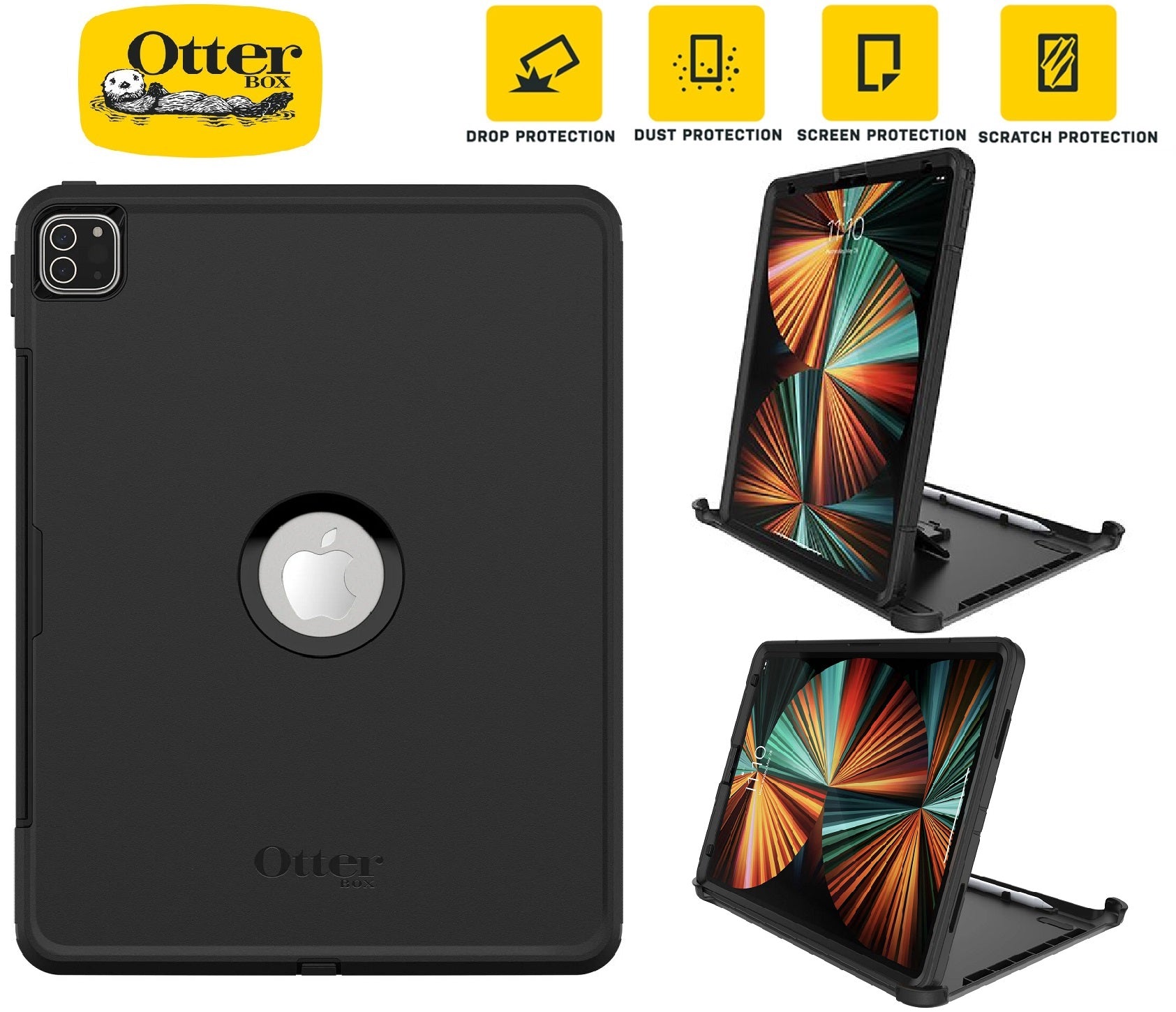 OtterBox Defender Apple iPad Pro (12.9') (6th/5th/4th/3rd Gen) Case Black - (77-82268), DROP+ 2X Military Standard, 7 Years Warranty