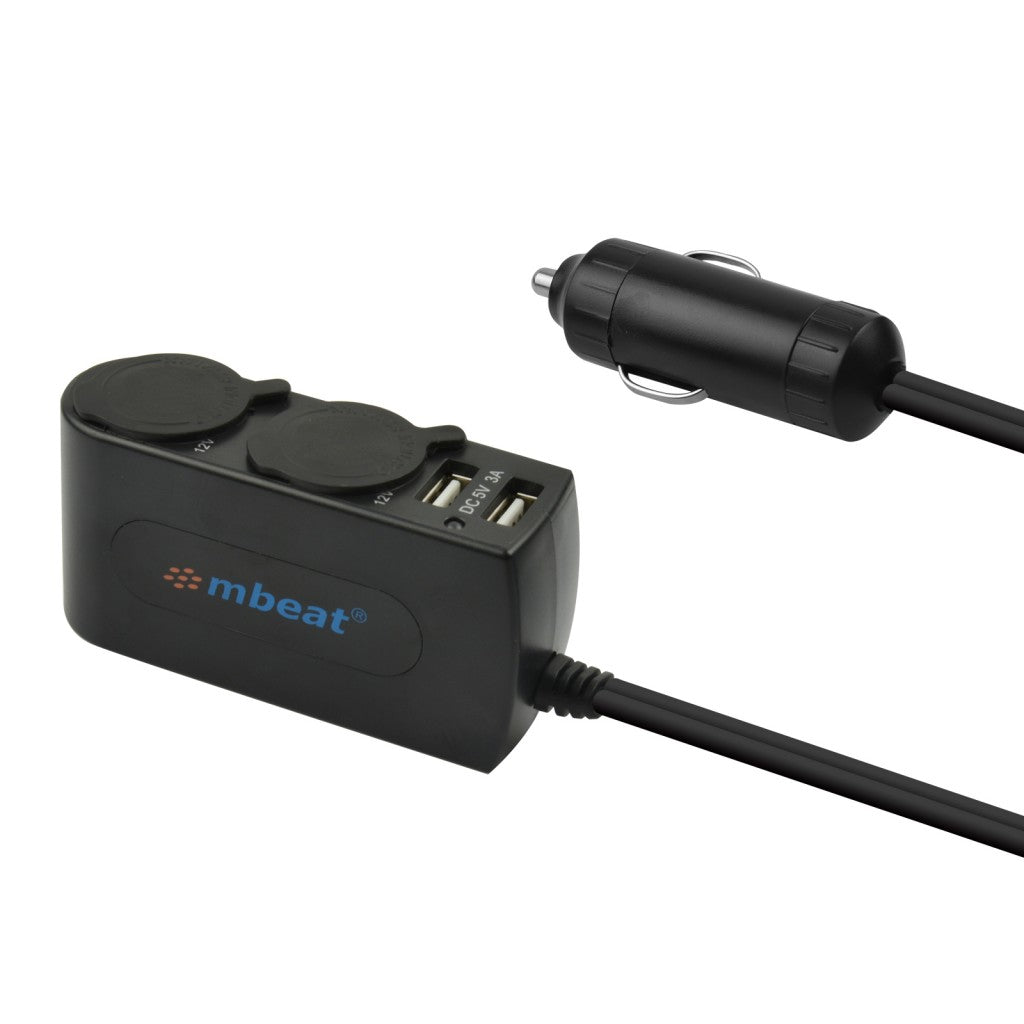 mbeat® 3A / 15W Dual Port USB and Dual Cigarette Lighter Car Charger - 2x USB/2x Cigarette Charger Expanders