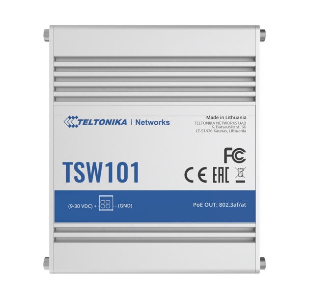 Teltonika Automotive POE+ Switch, 4x PoE Ports, 5 x Gigabit Ethernet ports with speeds of up to 1000 Mbps, PSU excluded
