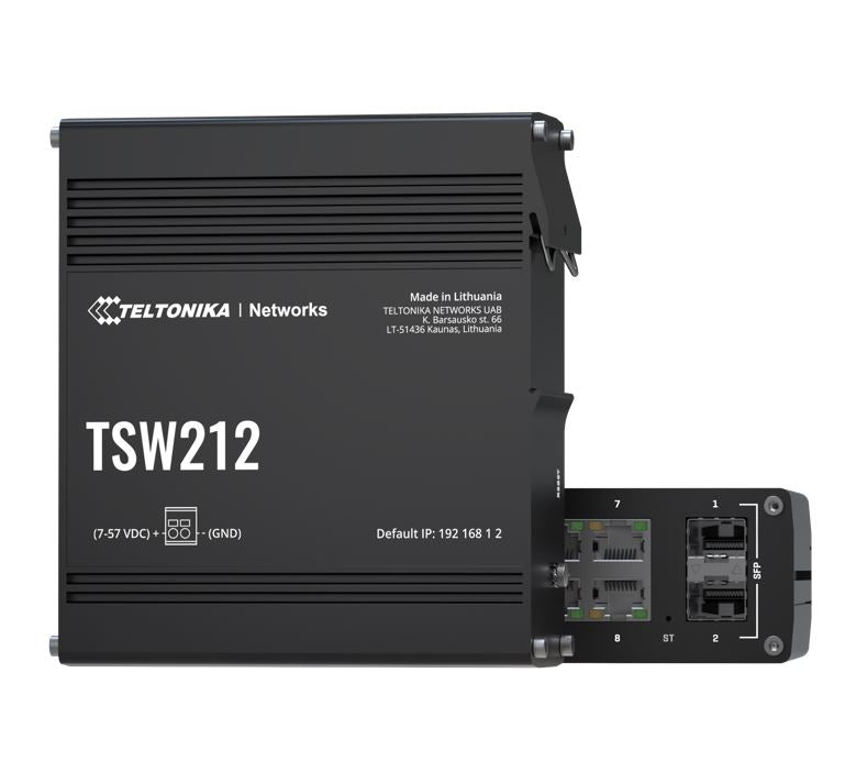 Teltonika Managed Ethernet Switch, L2 With additional L3 Features, Supports Profinet, 8 x Gigabit Ethernet ports, 2 x SFP ports, PSU excluded