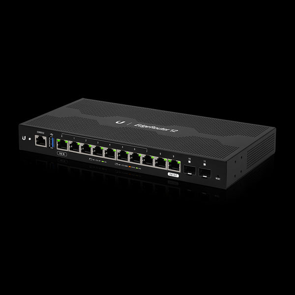 Ubiquiti EdgeRouter 12 - 10-Port Gigabit Router, 2 SFP Ports- 24v Passive PoE In and Out (Limited) - 1GHz Quad Core Processor - 1GB RAM, 2Yr War