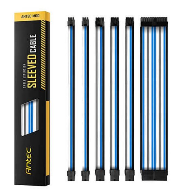 Antec PSU - Sleeved Extension Cable Kit V2 - Blue / White / Black . 24PIN ATX, 4+4 EPS, 8PIN PCI-E, 6PIN PCI-E, Compatible with Standard PSU (LS
