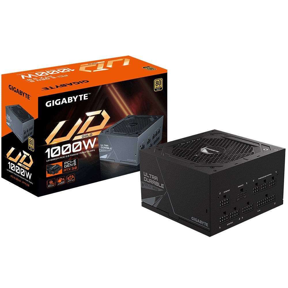 Gigabyte UD1000GM PG5 2.0 1000W ATX PSU Power Supply 80+ Gold >90% 120mm Fan Black Flat Cables Single +12V 100K Hrs