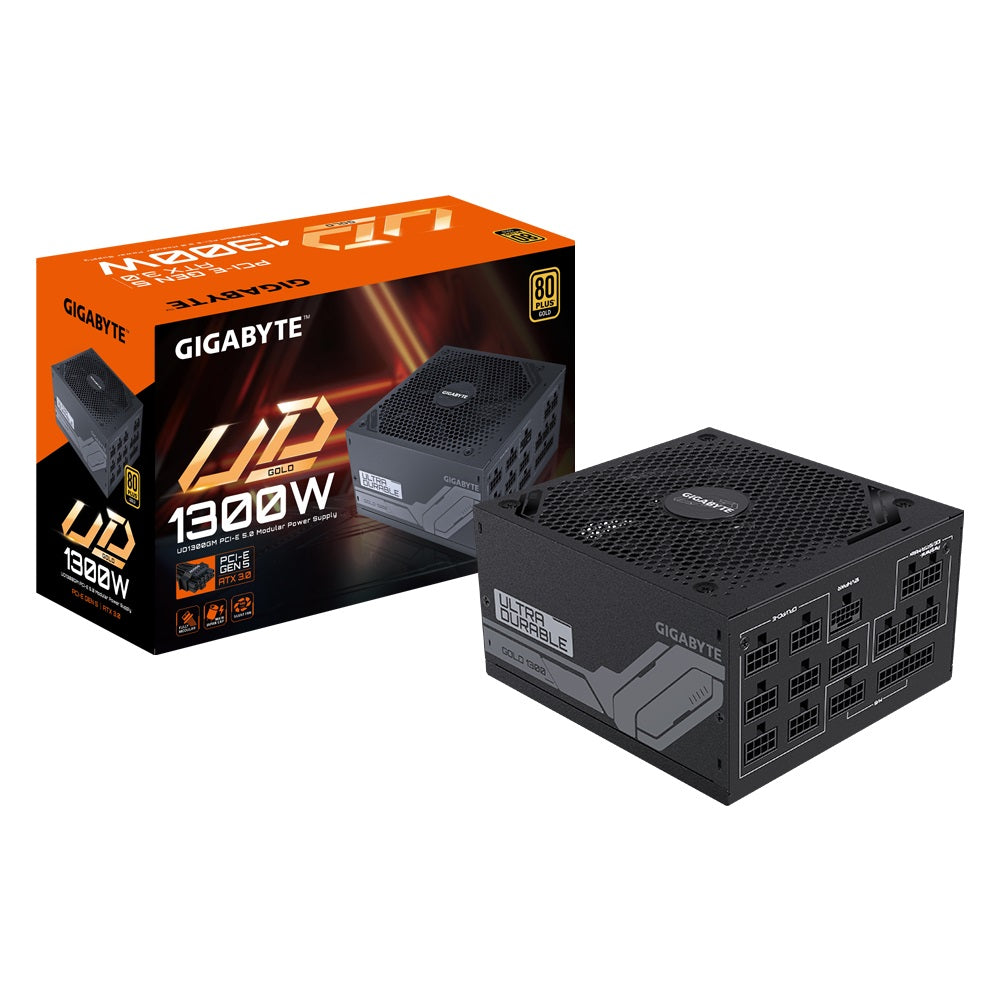 Gigabyte UD1300GM PG5 1300W ATX PSU Power Supply 80+ Gold >90% 140mm Fan Black Flat Cables Single +12V 100K Hrs