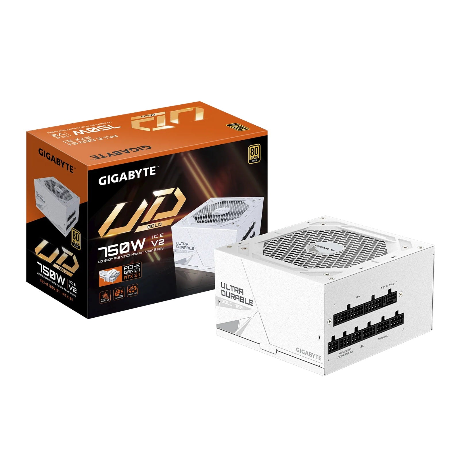 Gigabyte UD750GM ICE PG5 750W ATX PSU Power Supply 80+ Gold >90% Black Flat Cables Single +12V Rail Japanese 100K Hrs (NEW)