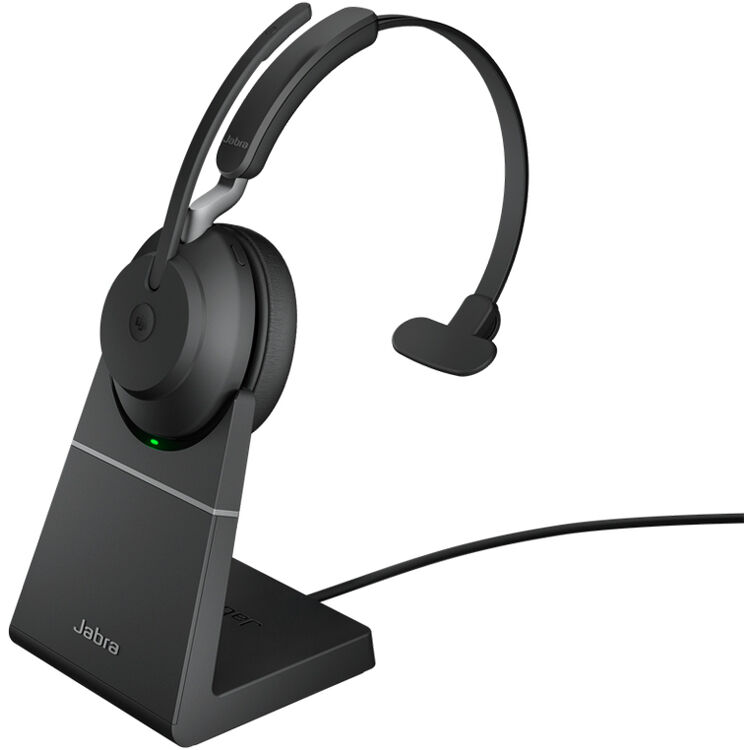 Jabra Evolve2 65 MS Mono Bluetooth Headset, Black Link 380 USB-A and Charging Stand USB-A, Passive Noise-cancelling, 2ys Warranty, 3-Microphone 0