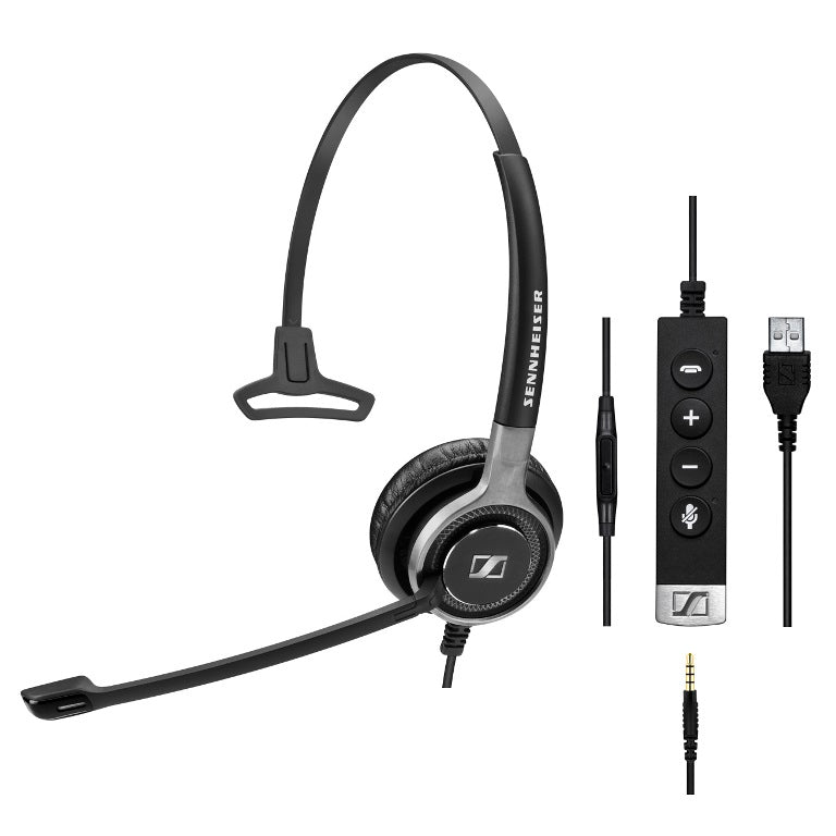 EPOS | Sennheiser SC635 USB, Wired monaural UC headset with 3.5 mm jack and USB connectivity. In-line 0 control on USB cable and in-line mini 0