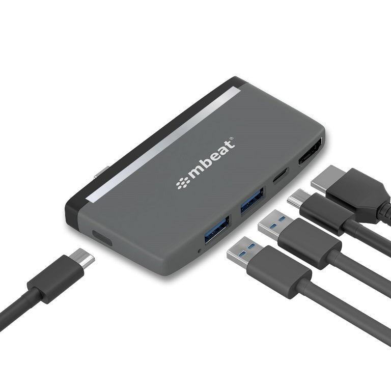 mbeat® Essential Pro 5-IN-1 USB- C Hub ( 4k HDMI Video, USB-C PD Pass Through Charging, USB 3.0 x 2, USB-C x 1)