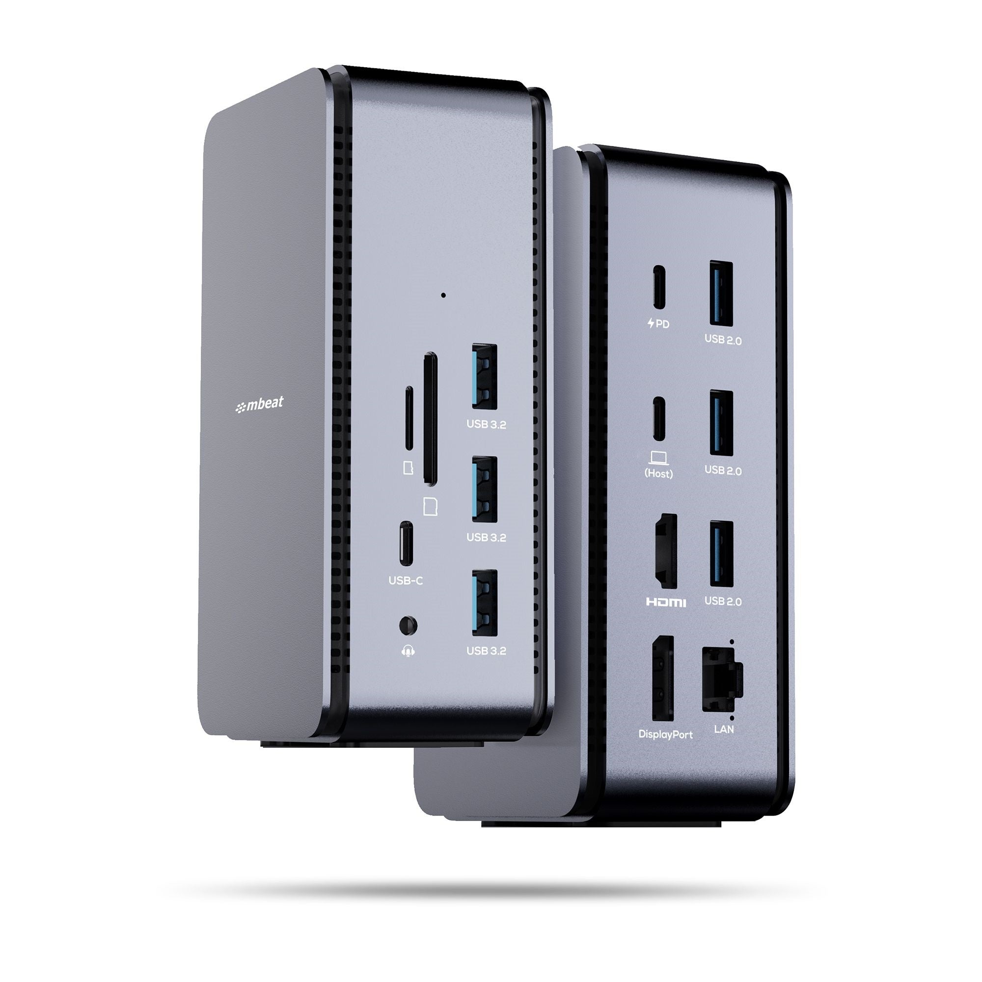 mbeat® 14 in 1 USB 4 Docking Station with 8k Video 40Gbps 1x USB-C 1x DP 1.4 1x HDMI 2.1 3.2 3x USB-A 3.2 1x USB-C PD 3x USB 2 Card Readers AUX Grey