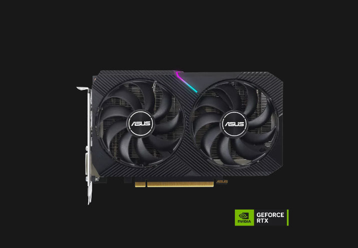 ASUS nVidia GeForce DUAL-RTX3050-8G-V2 RTX™ 3050 V2 8GB GDDR6 with two powerful Axial-tech fans and a 2-slot design for broad compatibility