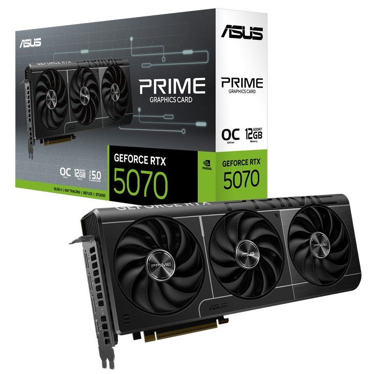 ASUS nVidia GeForce PRIME-RTX5070-O12G RTX5070,HDMI*1,DP*3,12G,D7 The Prime RTX 5070 features a 2.5 slot design with a carefully arranged layout