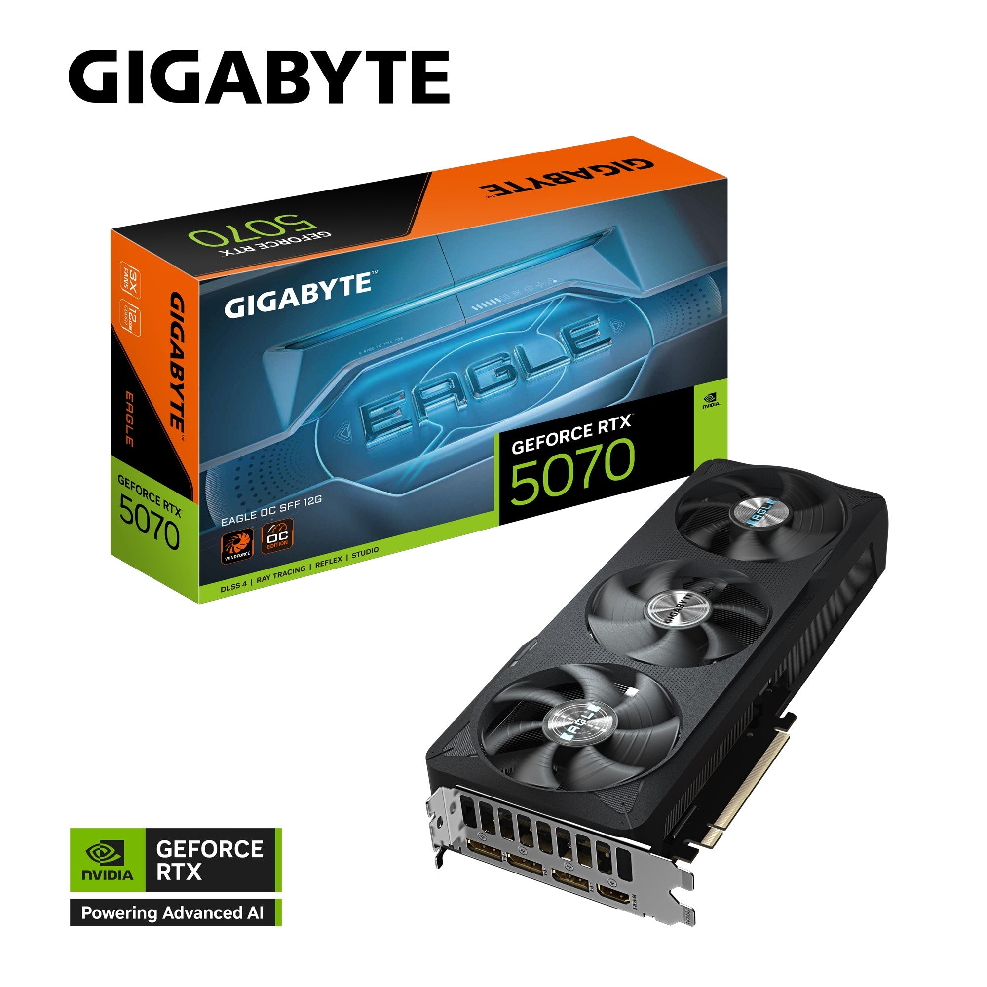Gigabyte GV-N5070EAGLE OC-12GD, GeForce RTX™ 5070, CUDA 6144, 12 GB, GDDR7, PCI-E 5.0, ATX, 750W, HDMI 2.1b *1
