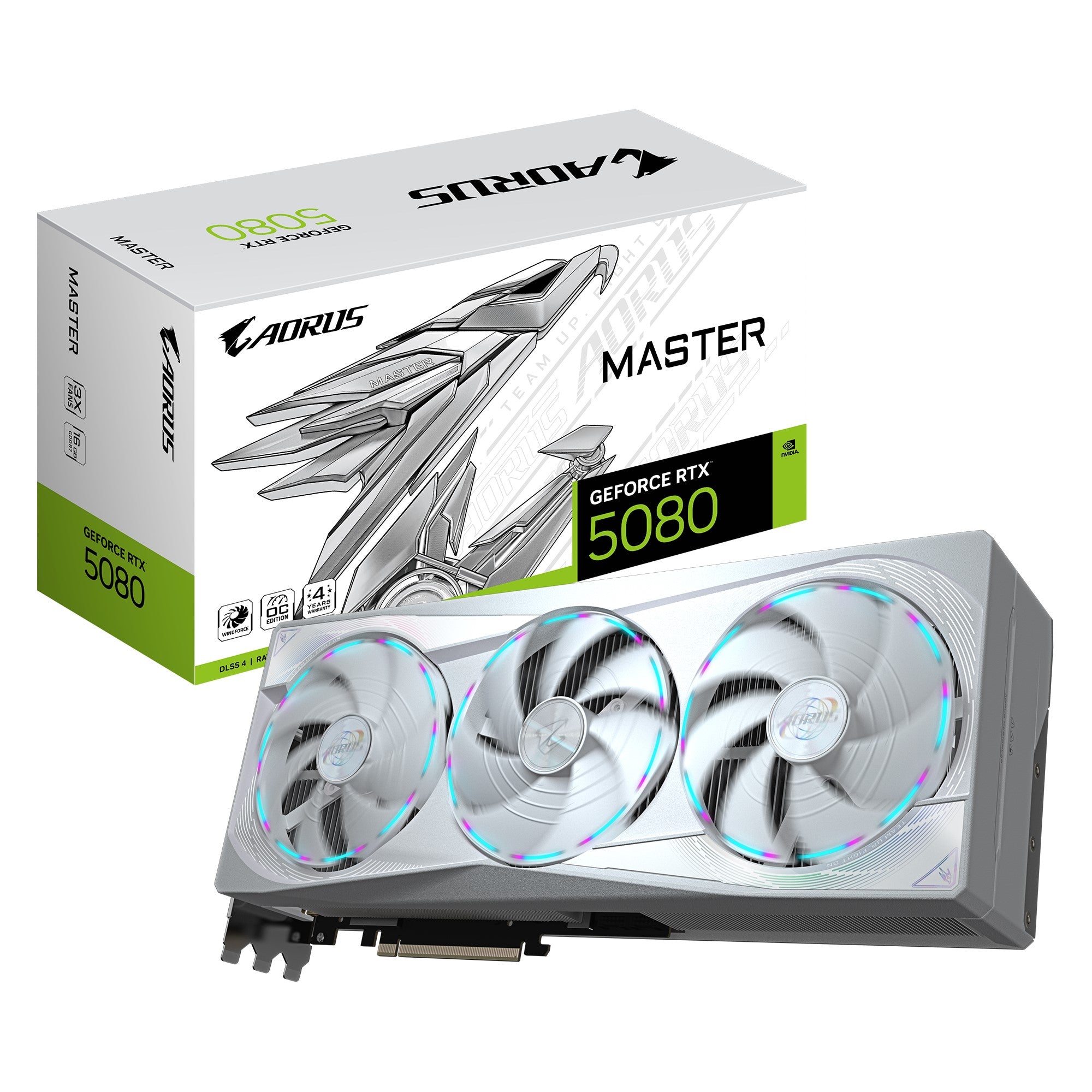Gigabyte GV-N5080AORUSM ICE-16GD. GeForce RTX™ 5080, CUDA 10752, 16 GB. GDDR7, PCI-E 5.0, 850W, HDMI 2.1b x1