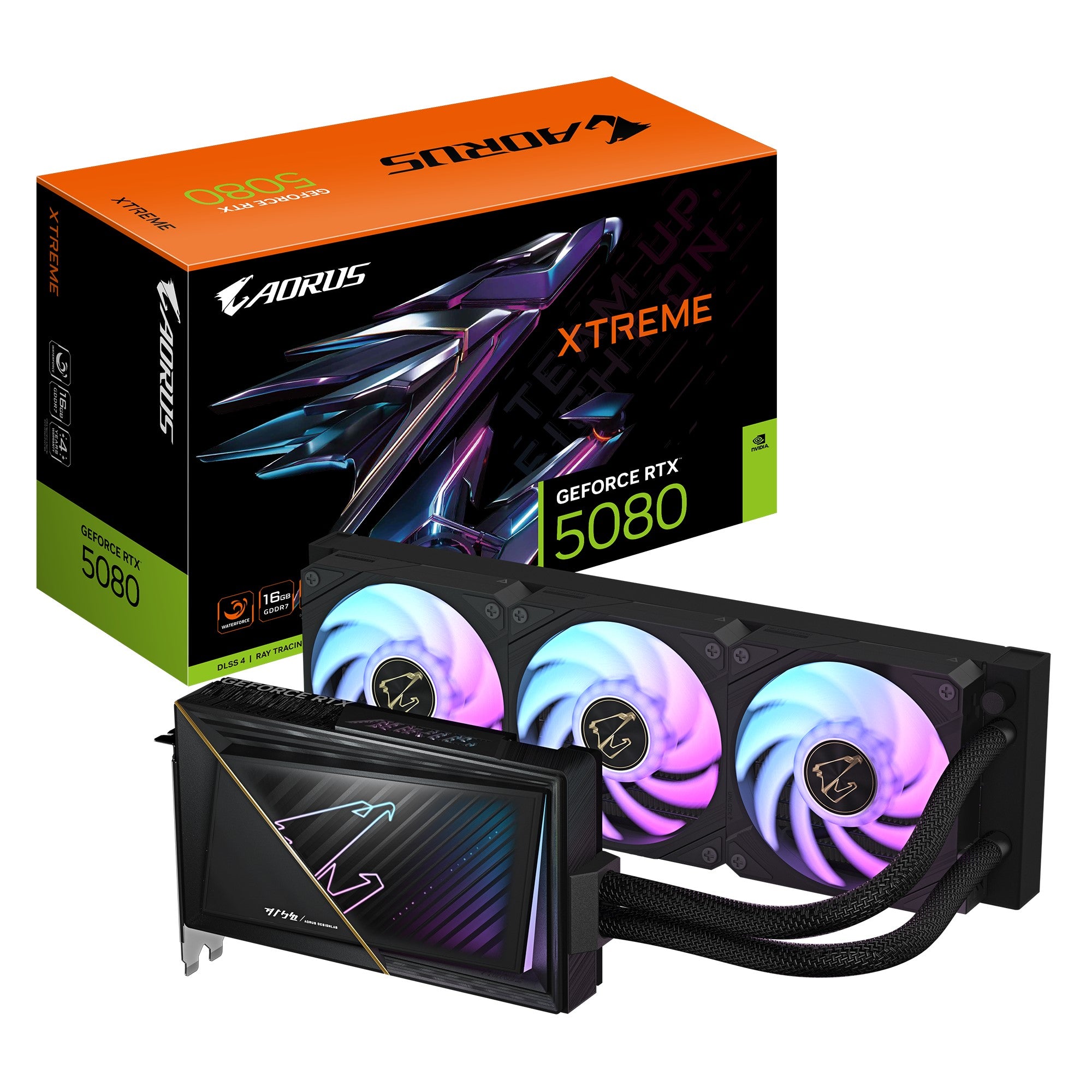 Gigabyte GV-N5080AORUSX W-16GD. GeForce RTX™ 5080, CUDA 10752, 16 GB. GDDR7, PCI-E 5.0, 850W, HDMI 2.1b x1