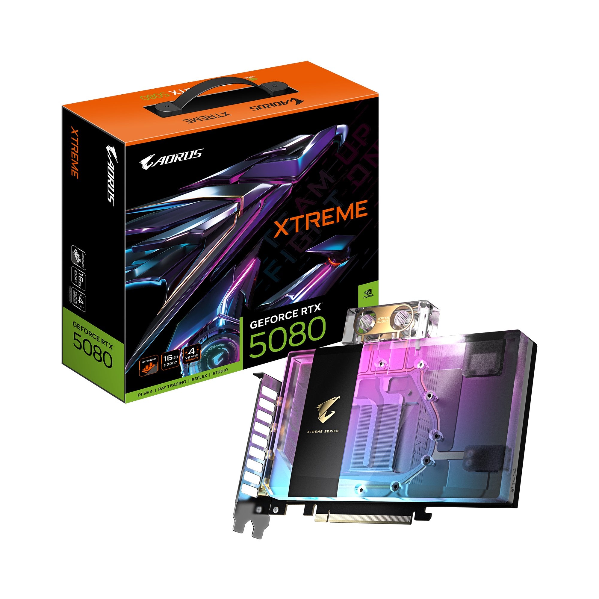 Gigabyte GV-N5080AORUSX WB-16GD. GeForce RTX™ 5080, CUDA 10752, 16 GB. GDDR7, PCI-E 5.0, 850W, HDMI 2.1b x1