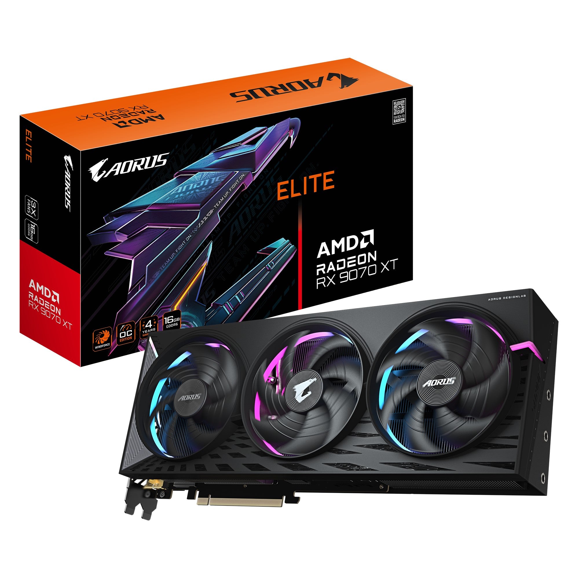 Gigabyte AORUS Radeon™ RX 9070 XT ELITE 16G, 20 Gbps, GDDR6, 256 bit, PCI-E 5.0, DirectX 12 API, PSU 850W, 8 pin*3, DisplayPort 2.1a *2 HDMI 2.1b *2