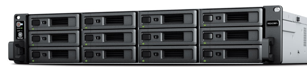 Synology RS2423RP+ RackStation 12-bay 155K/79K random read/write IOPS -3,500/1,700 MB/s sequential read/write 3-year hardware warranty (extendable)