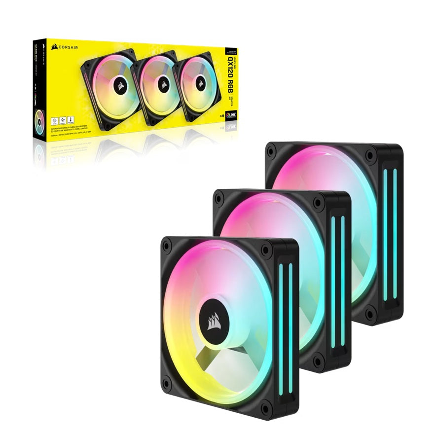 CORSAIR iCUE LINK QX120 RGB 120mm PWM PC Fans Starter Kit with iCUE LINK System Hub, Static Pressure Flow Type, 400 RPM