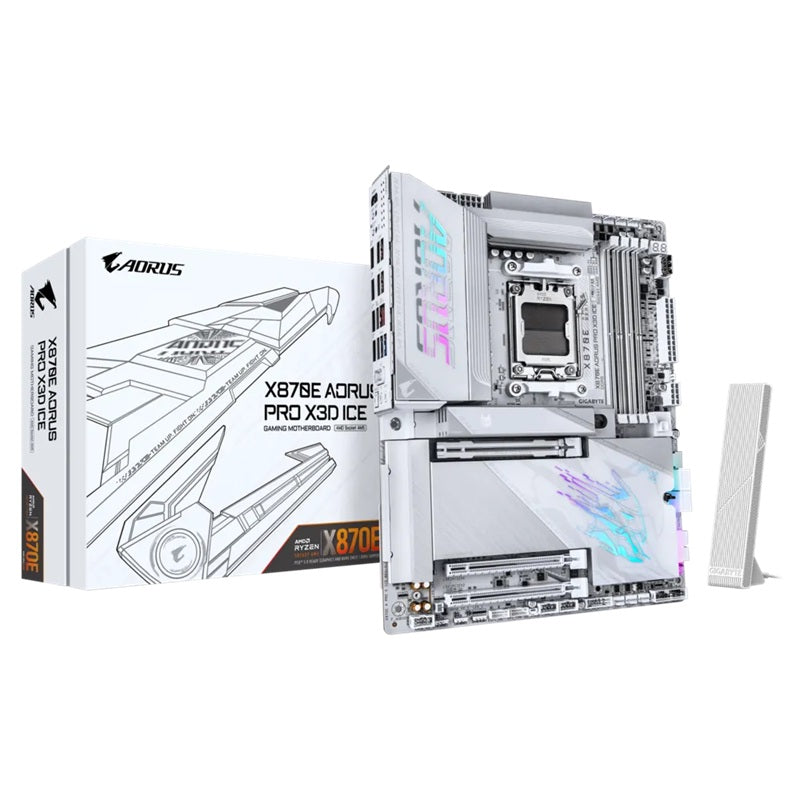 Gigabyte X870E A PRO X3D ICE: AM5, DDR5 256GB, ALC1220, 5GbE LAN, Q-Flash, Smart Backup, GCC, ATX, Win11, Ryzen 7000–9000