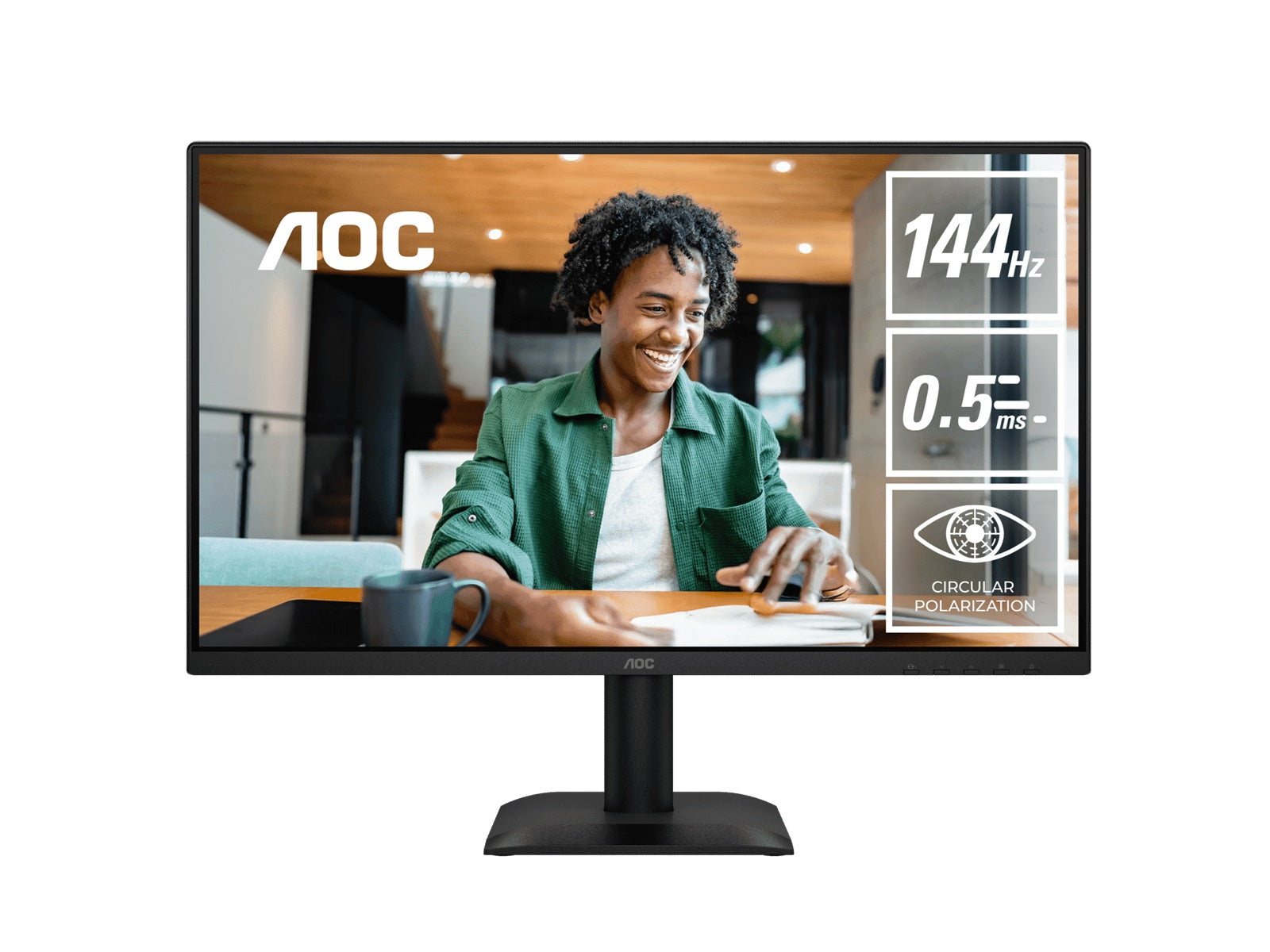 AOC 23.8' IPS, 1920×1080@144Hz, 4ms GtG, 300 cd/m², 1500:1, 178° VA, sRGB 112%, HDMI/DP, tilt -5°~23°, 16.7M colors, 16W (LS)