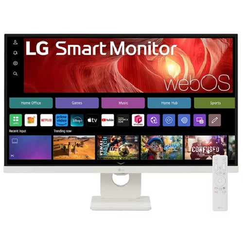 LG 27' 4K UHD IPS Smart Monitor: 3840×2160  (4K UHD), 5 ms response time, 60Hz refresh, ~350‑nit brightness, USB‑C, height/tilt pivot stand