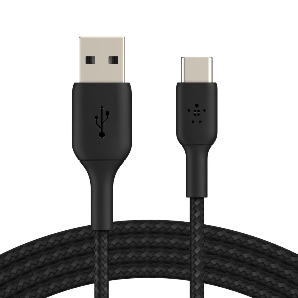 Belkin BoostCharge Braided USB-C to USB-A Cable 2M - Black (CAB002BT2MBK),15W, 480Mbps, 30K+ Bends, Samsung Galaxy, iPad, MacBook, 2 Years Warranty