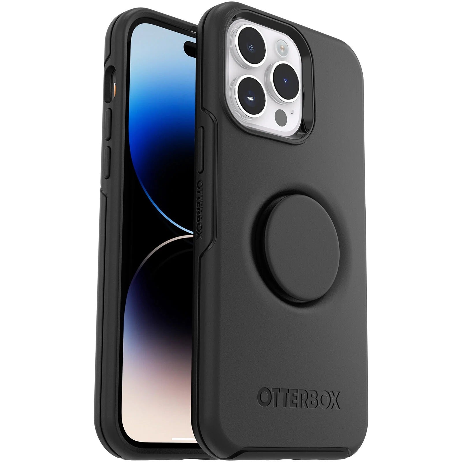 (LS) OtterBox Otter + Pop Symmetry Apple iPhone 14 Pro Max Case Black - (77-88765), DROP+ 3X Military Standard,Swappable PopGrip,Raised,7 Yrs