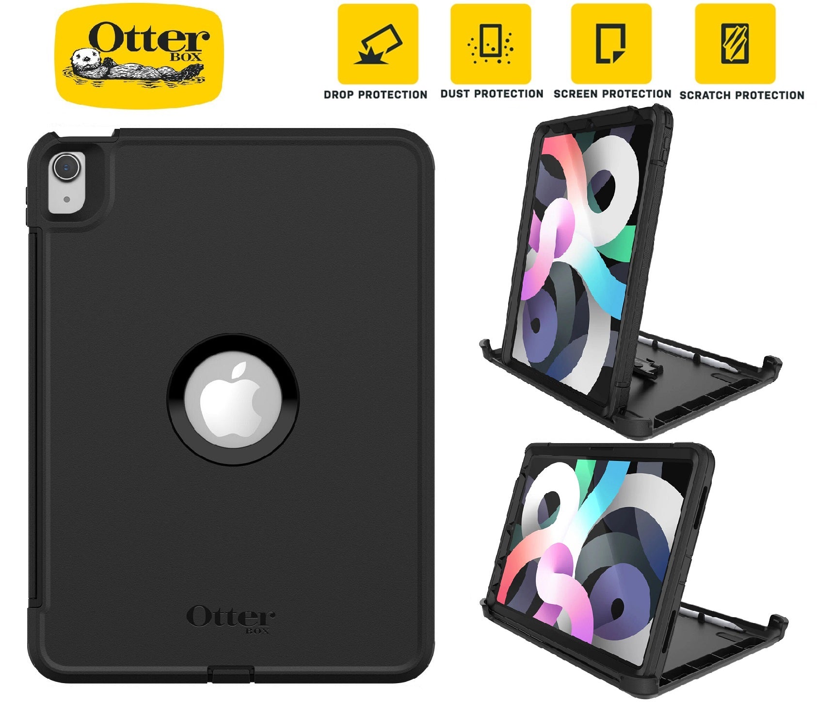 OtterBox Defender Apple iPad Air (10.9') (5th/4th Gen) Case Black - (77-65735), DROP+ 2X Military Standard,Built-in Screen Protection,7 Years Warranty