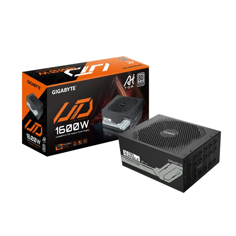 Gigabyte GP-UD1600PM PG5 AI TOP Power Supply, 1600W,  ATX12V,   80 PLUS Platinum Fan,  Type 140mm Double Ball Bearing fan  100,000 hours, 3 years
