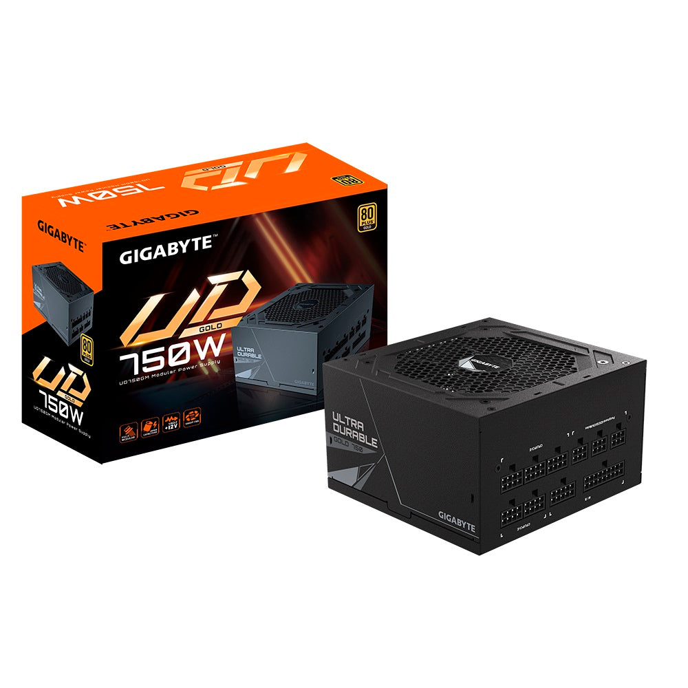Gigabyte UD750GM 750W ATX PSU Power Supply  80+ Gold >90%  Black Flat Cables Single +12V Rail Japanese  100K Hrs
