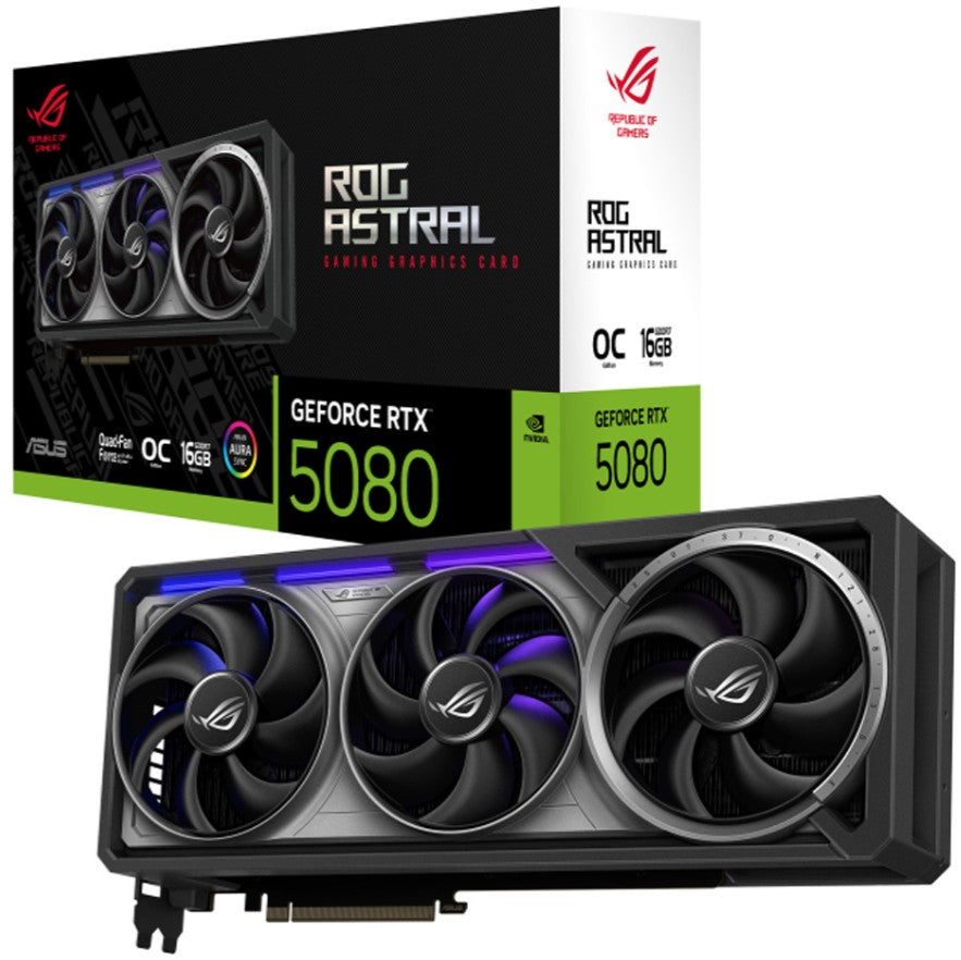 ASUS nVidia GeForce ROG-ASTRAL-RTX5080-O16G-GAMING GDDR7 OC Edition GDDR7  2760 MHz Boost Clock 30 Gbps 256-bit Digital Max Resolution 7680 x 4320